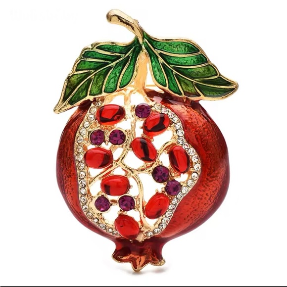 **Gold-Tone Crystal Pomegranate Pin** - Picture 1 of 2
